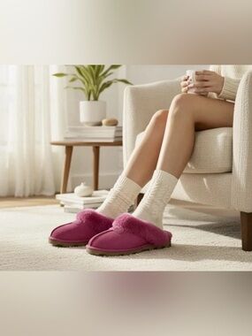 UGGS WOMEN'S PINK SUEDE SOFT  SLIPPERS-SIZE: 11